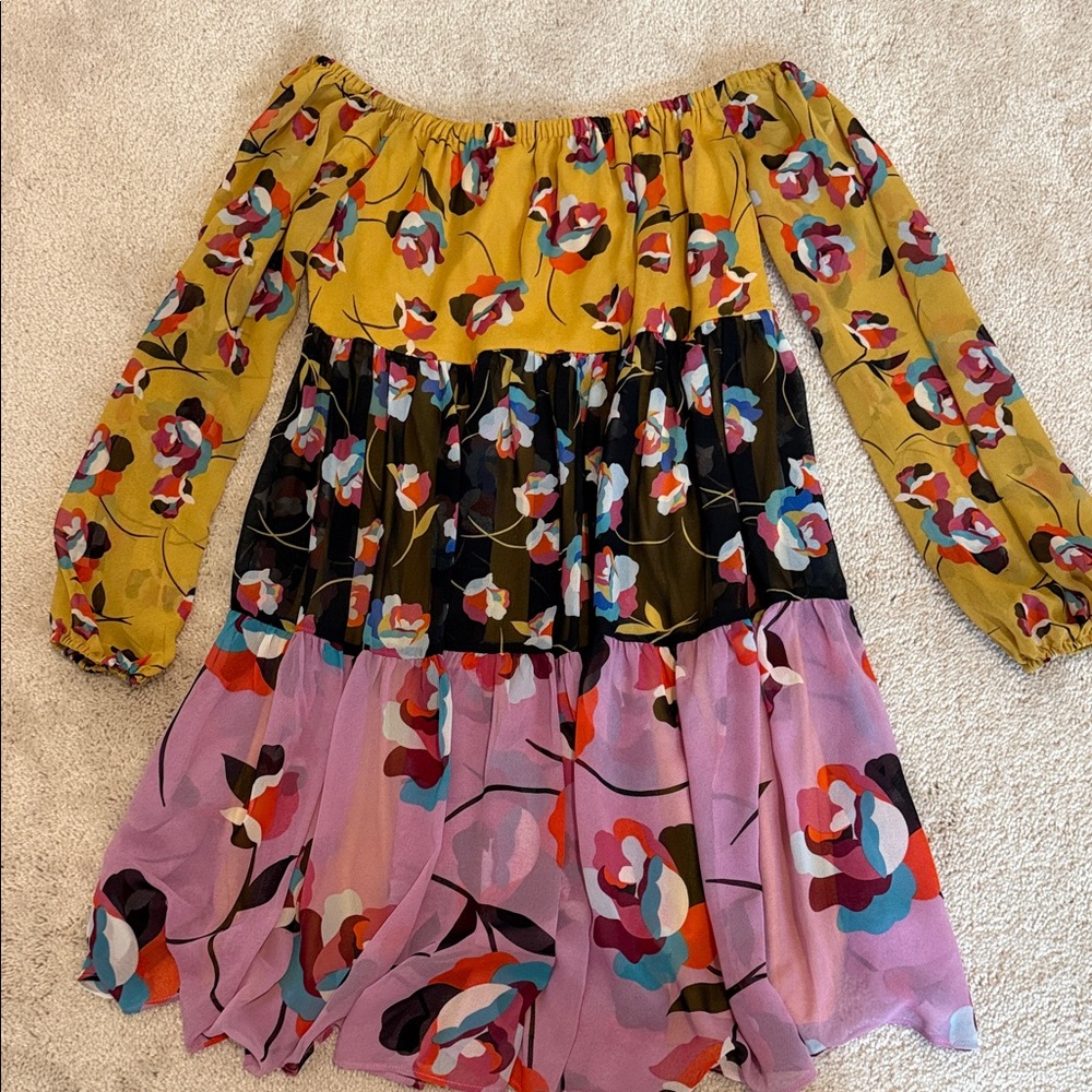 BCBGMaxAzria Multicolor Floral Off-Shoulder Dress